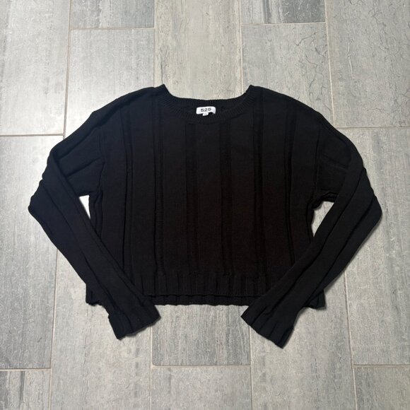 525 America Cropped Knit Oversized Crewneck Sweater Black Size M/L - Picture 1 of 8